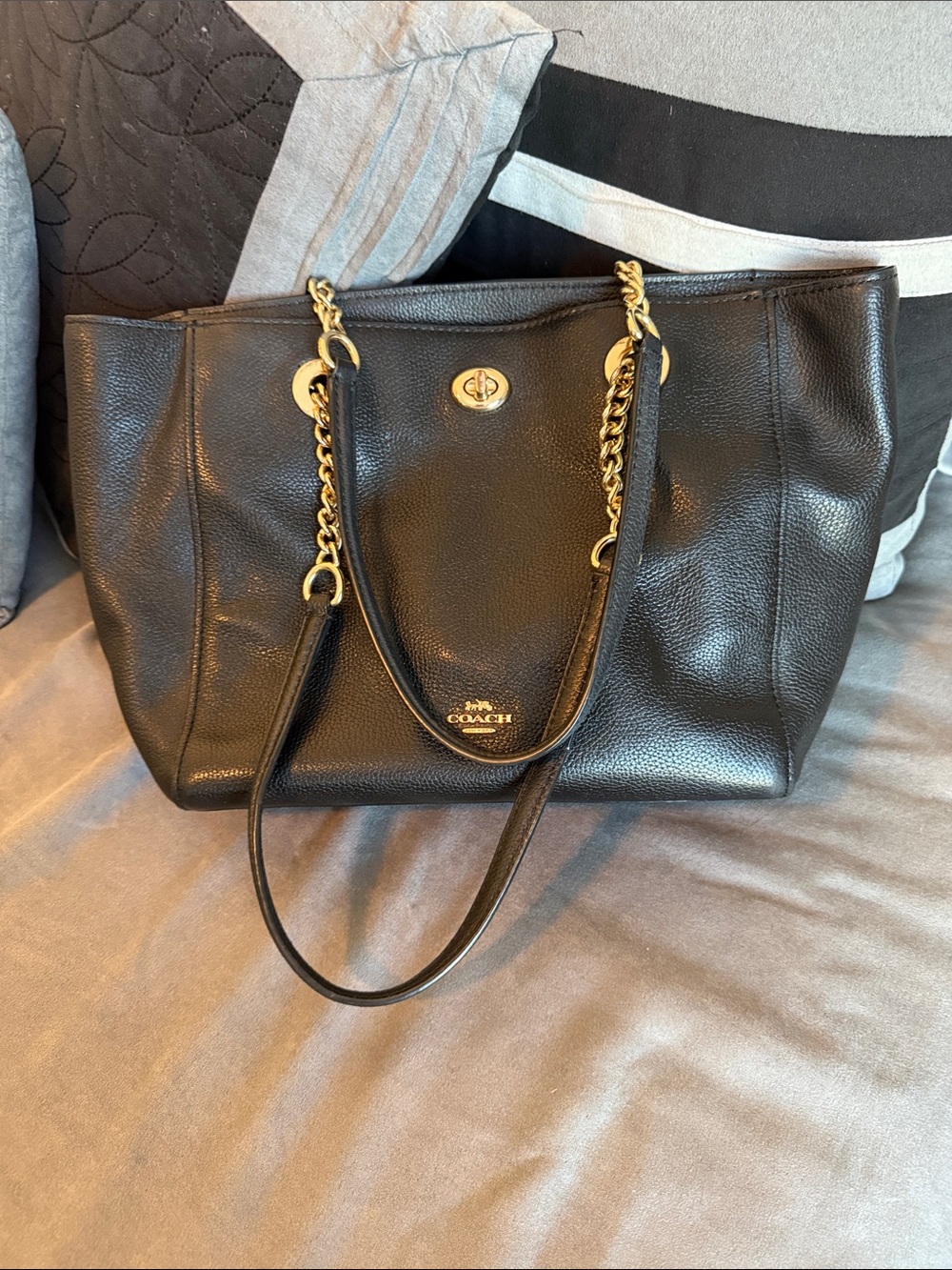 Coach Black Pebbled Leather Tote with Gold Hardware